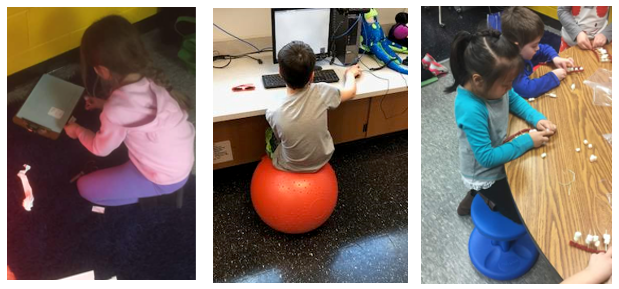 Students sitting on flexible seating options in classroom